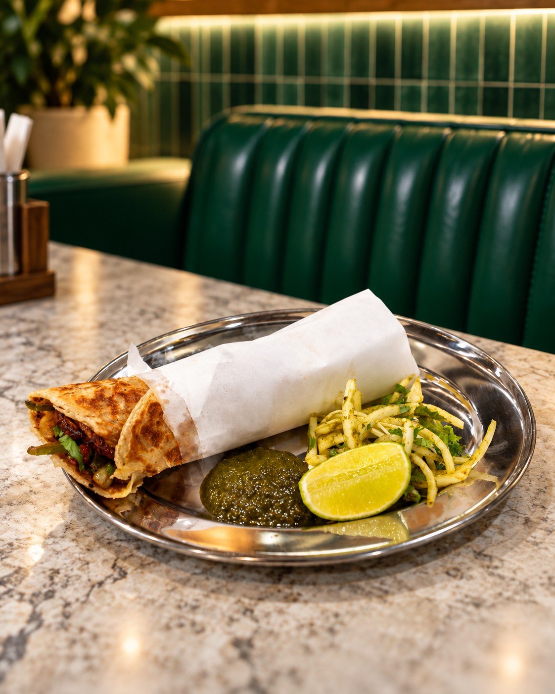Tawa kathi roll with chutney and salad