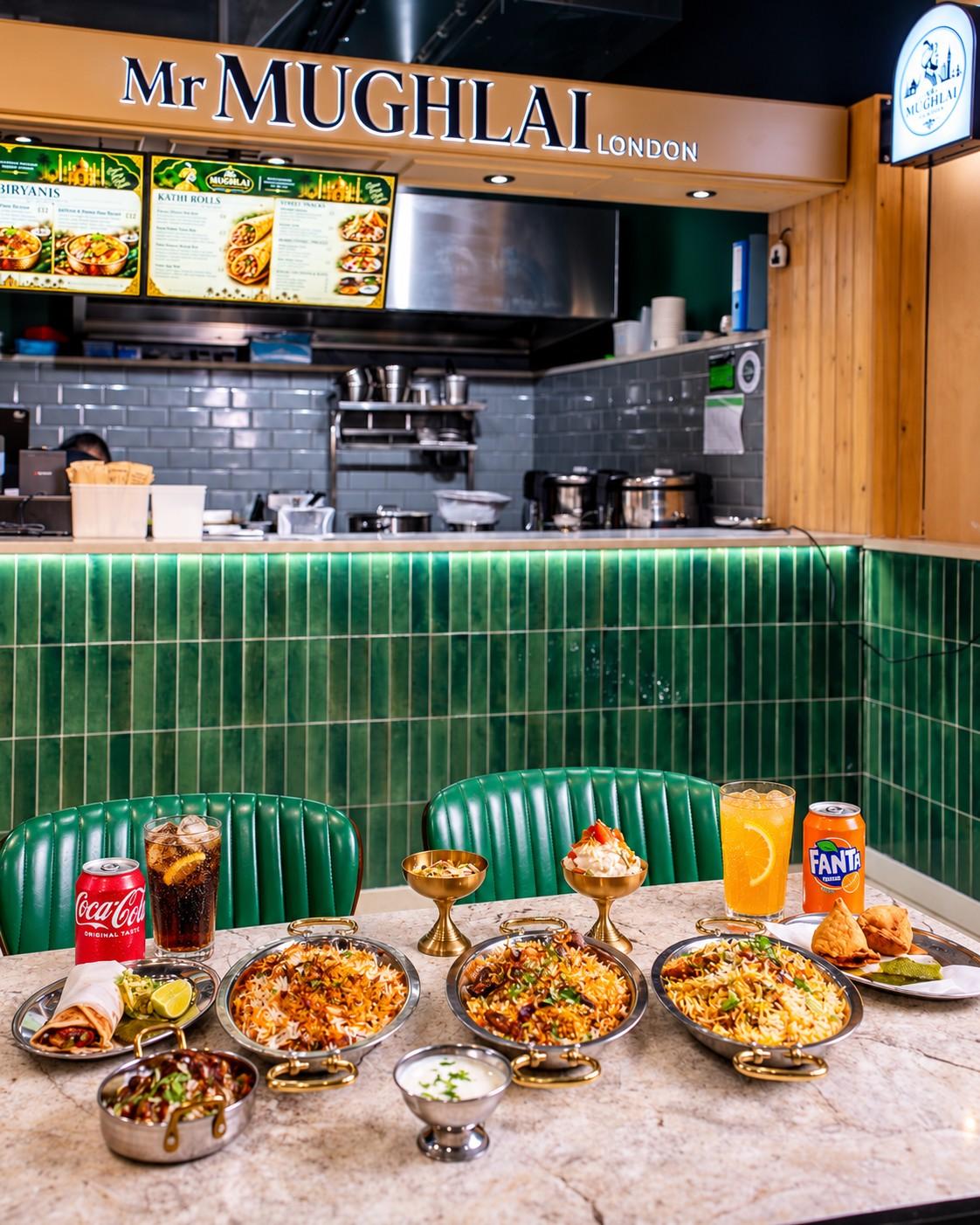 Mr Mughlai London counter with biryanis and rolls